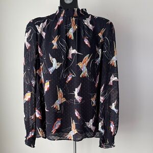 DR2 Black Top with Colorful Hummingbird Print